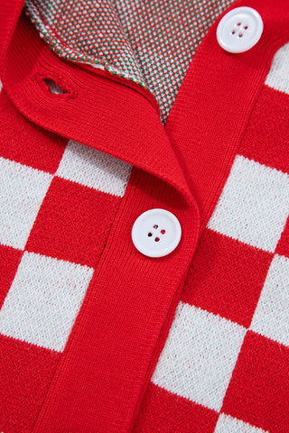 🎄🎅🏻 “Candy Cane Dreams Checkered Christmas Cardigan” – Pink & White (OR) Red & White