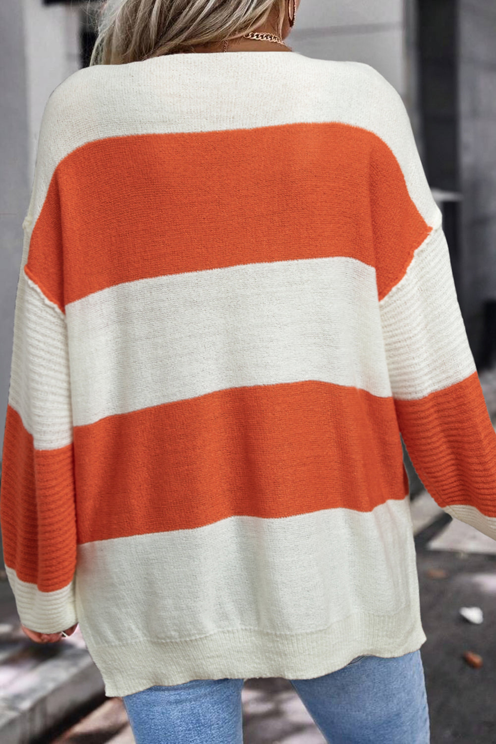 Pumpkin & Cream Power-Stripe Sweater