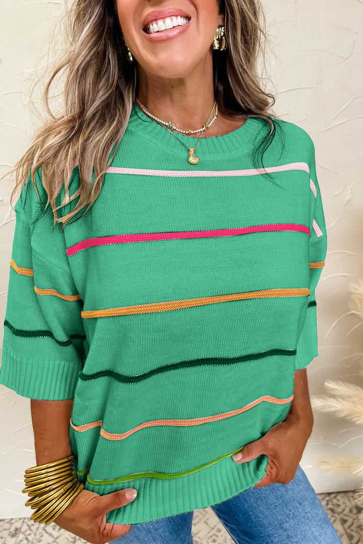 Good Vibes Stripe Knit Sweater Tee — Kelly Green
