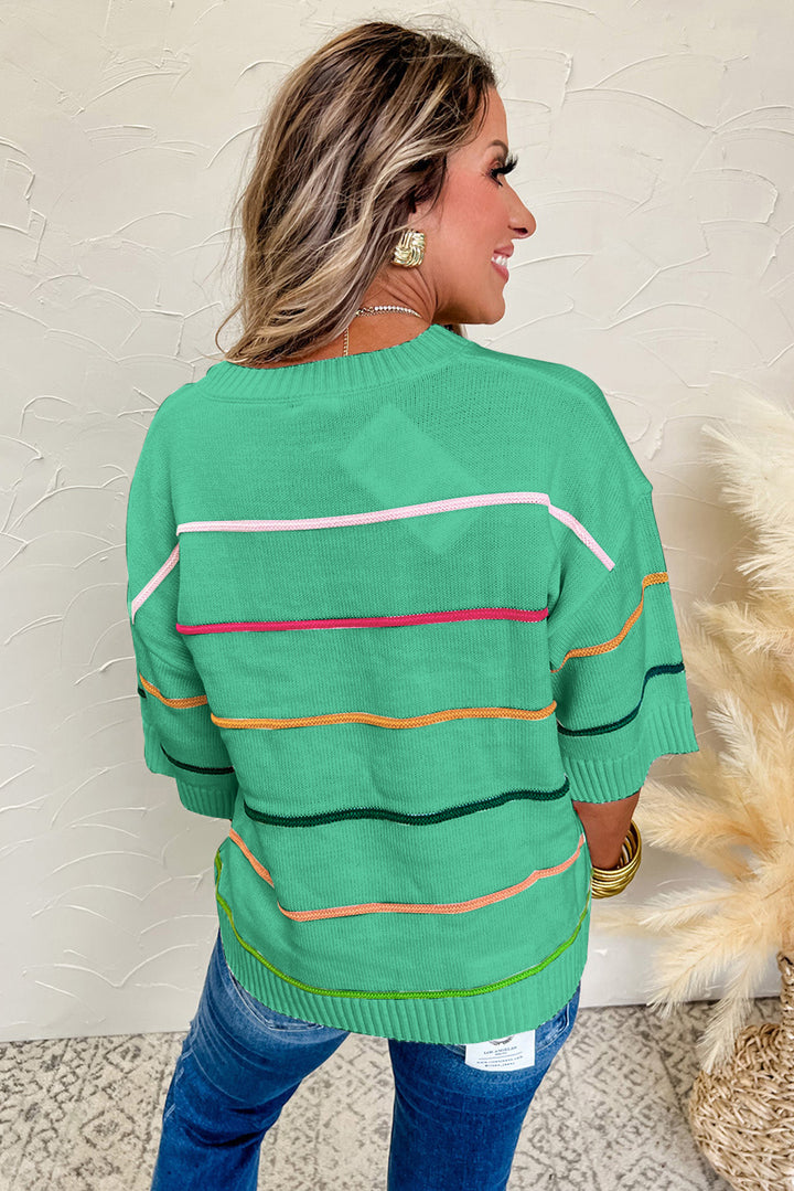 Good Vibes Stripe Knit Sweater Tee — Kelly Green