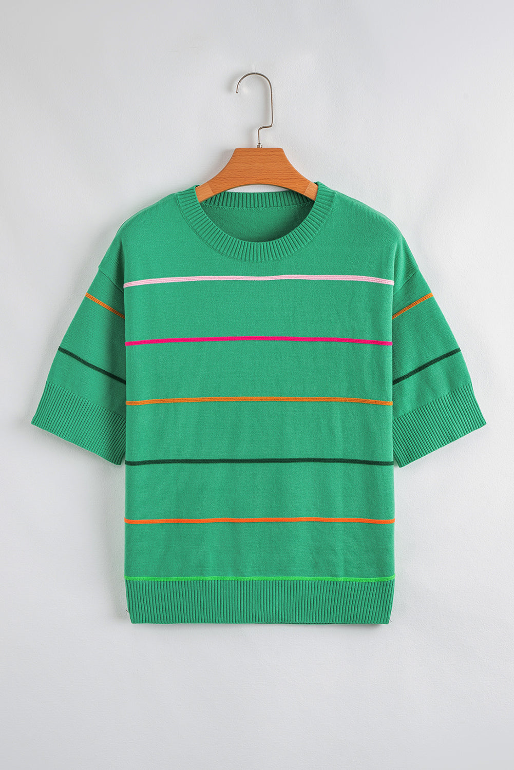 Good Vibes Stripe Knit Sweater Tee — Kelly Green