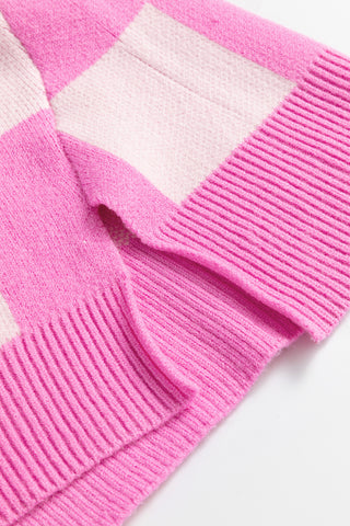 Checkmate Chic Pink Checkered Collared Sweater