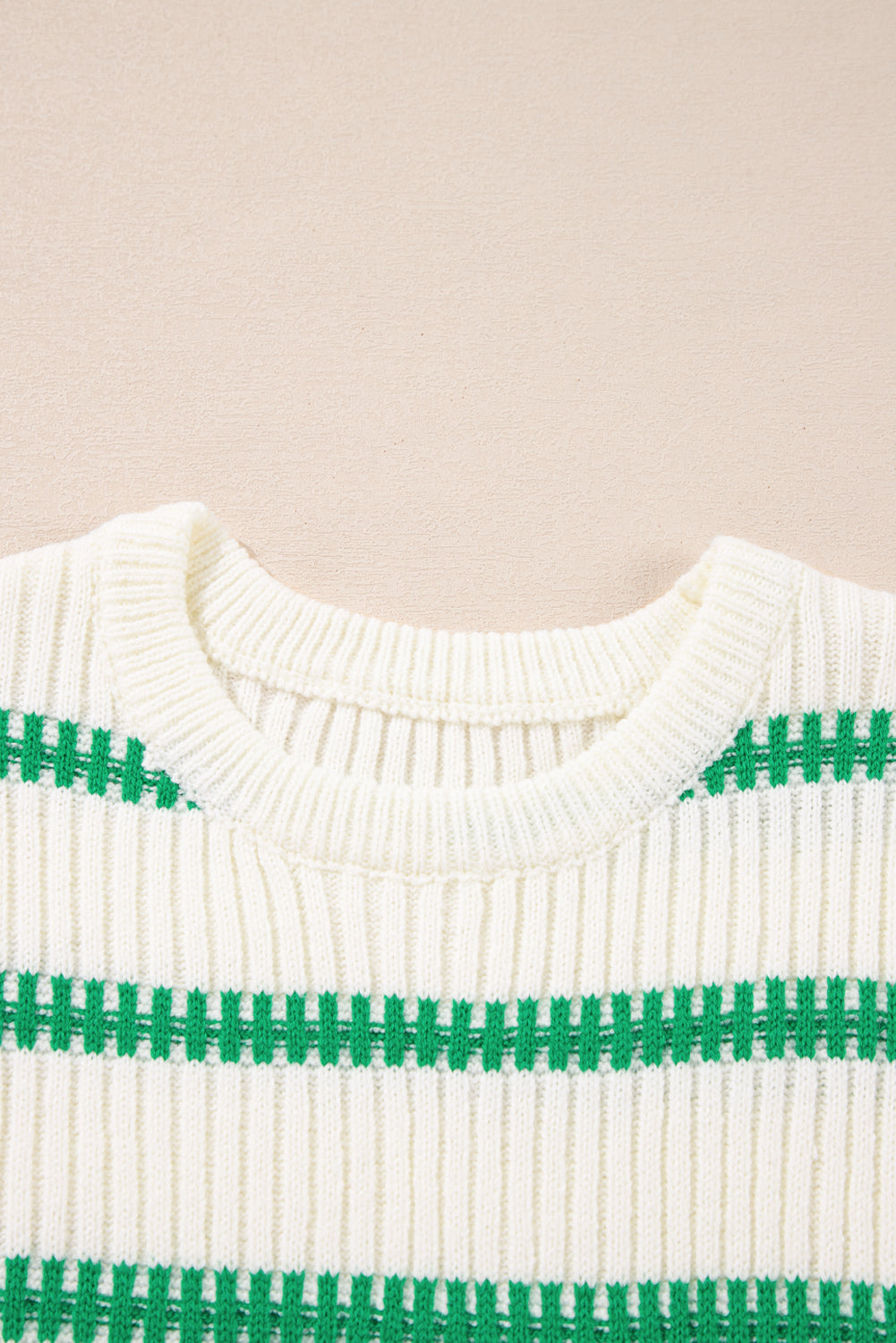 Clover Stripe Ribbed Sweater Vest – Cream & Green 🌿