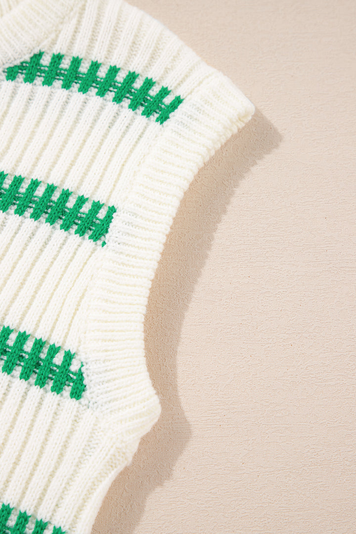 Clover Stripe Ribbed Sweater Vest – Cream & Green 🌿