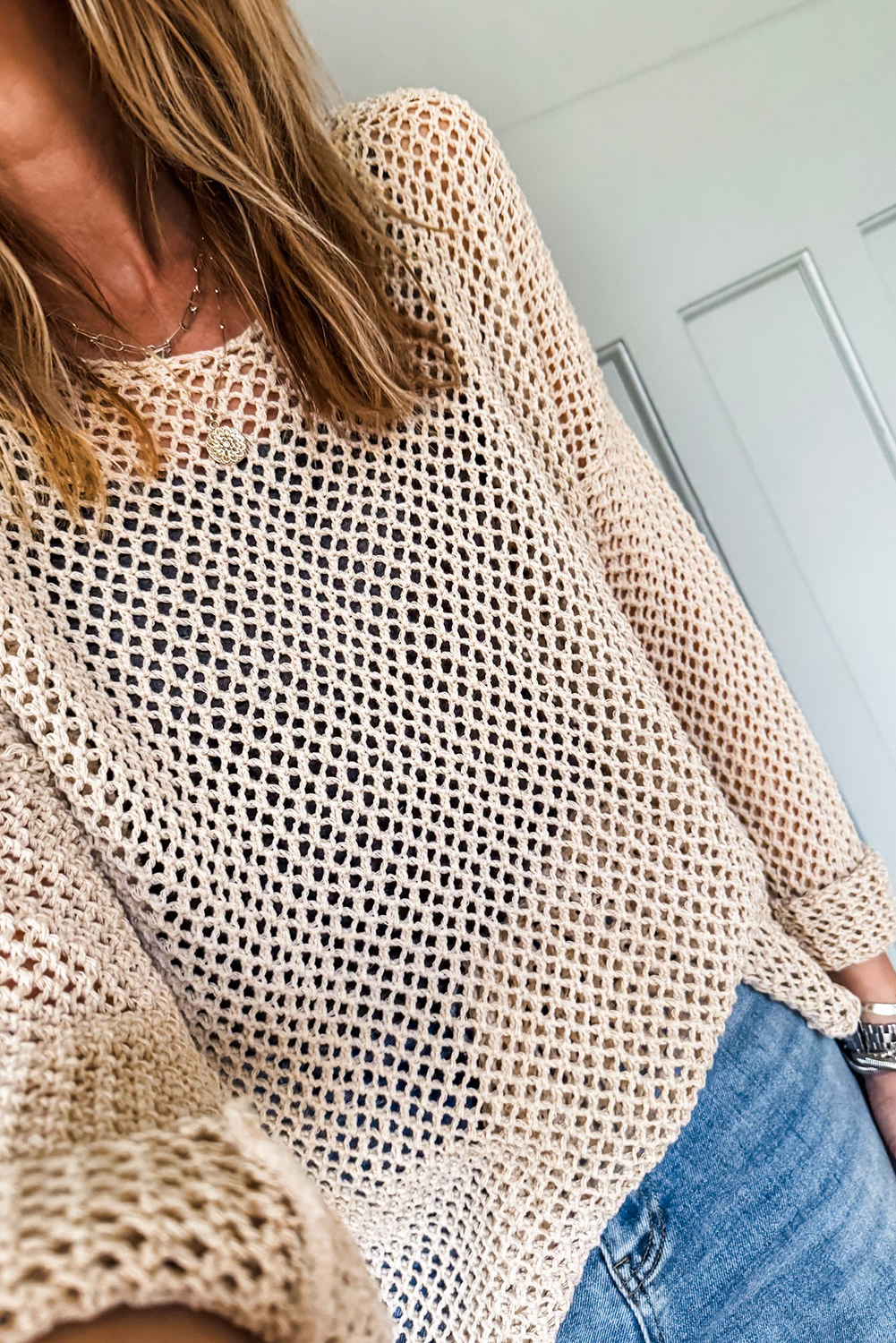 Toasted Pearl Mesh Sweater