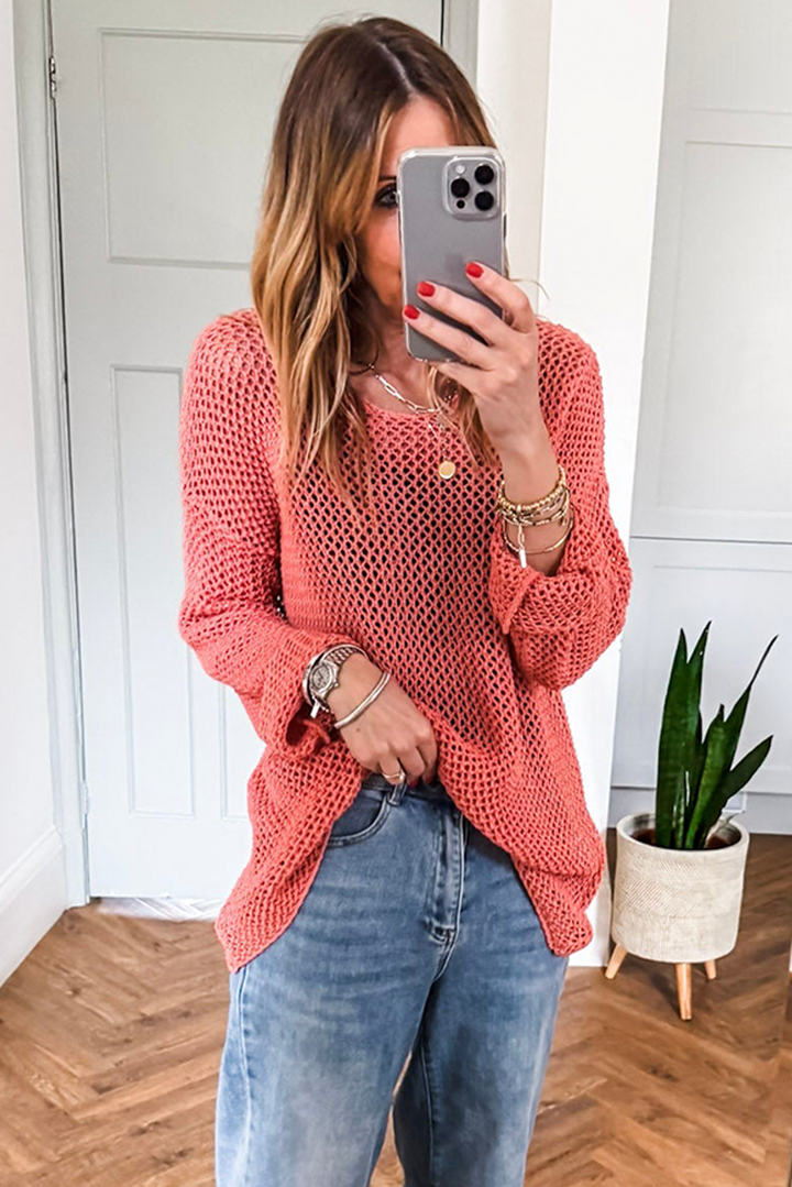 Sunset Stroll Mesh Sweater – Papaya Coral
