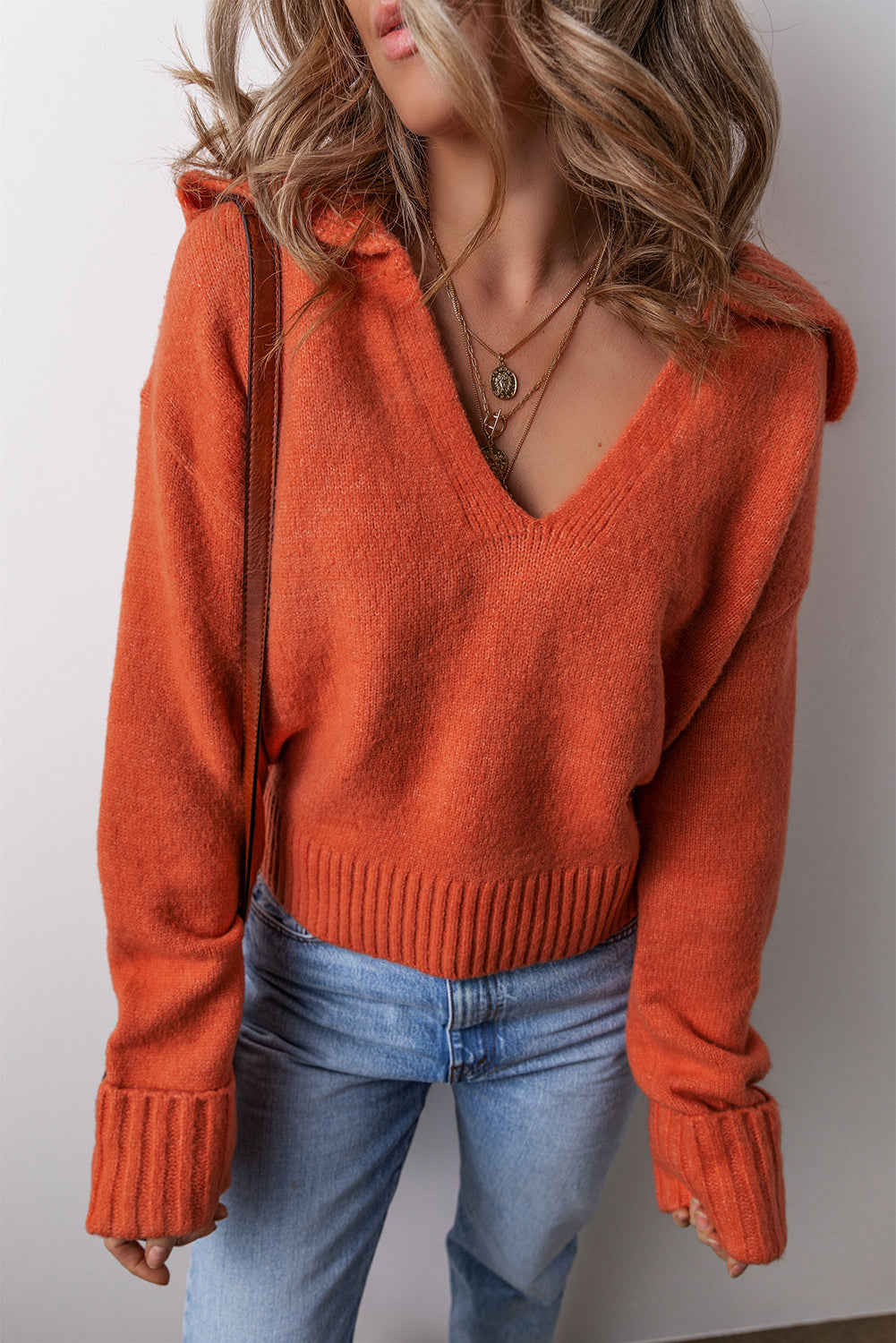 Pumpkin Glow V-Neck Collar Sweater