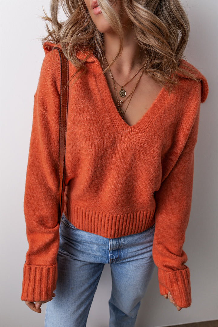 Pumpkin Glow V-Neck Collar Sweater