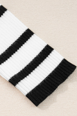 Scallop Sweetheart Ribbed Stripe Top – Black & White