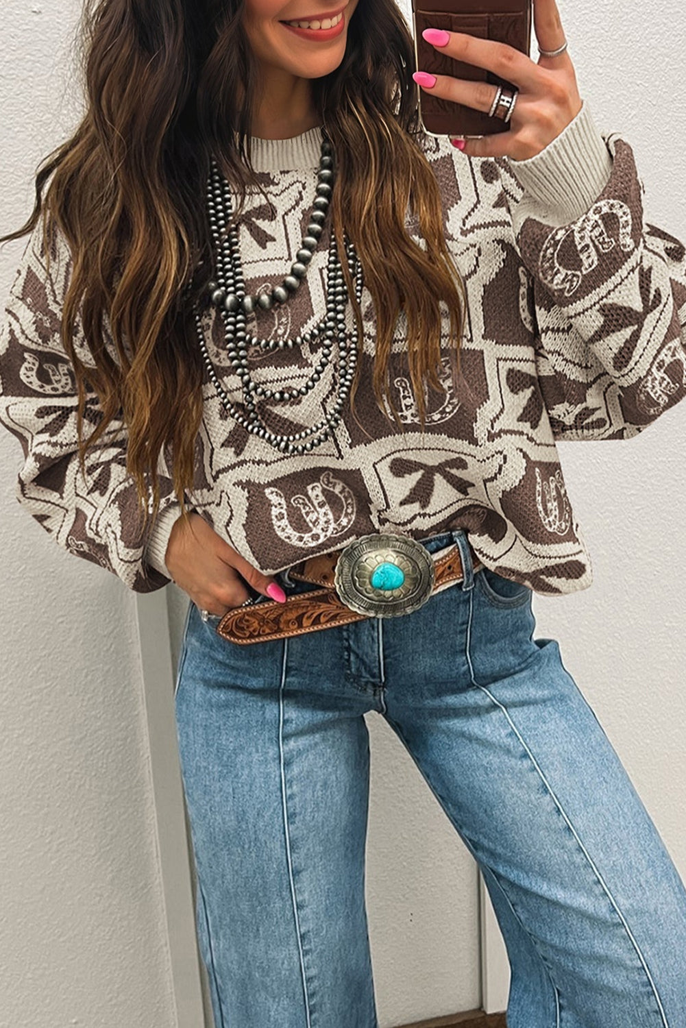 Cocoa Rodeo Jacquard Crewneck Sweater