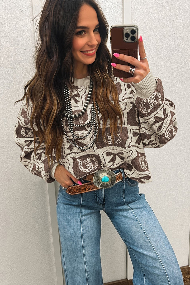 Cocoa Rodeo Jacquard Crewneck Sweater
