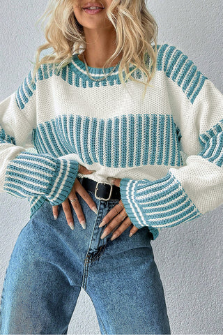 Bold Stripes Knit Sweater — Seafoam & Cream