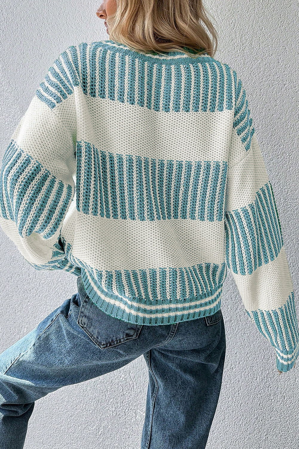 Bold Stripes Knit Sweater — Seafoam & Cream