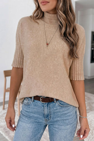 Luke & Estelle Quiet Morning Short Sleeve Mock Neck Sweater