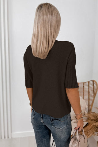 Luke & Estelle Quiet Morning Short Sleeve Mock Neck Sweater