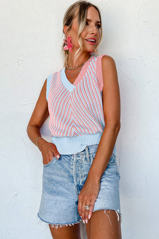 Cotton-Candy Chevron Knit Vest (Pink &amp; Sky Blue)