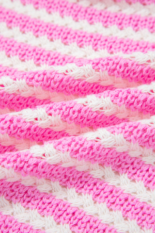 Luke & Estelle Pink Stripe Bow Detail Sweater – Short Sleeve V Neck Knit