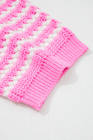 Luke & Estelle Pink Stripe Bow Detail Sweater – Short Sleeve V Neck Knit