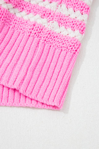 Luke & Estelle Pink Stripe Bow Detail Sweater – Short Sleeve V Neck Knit