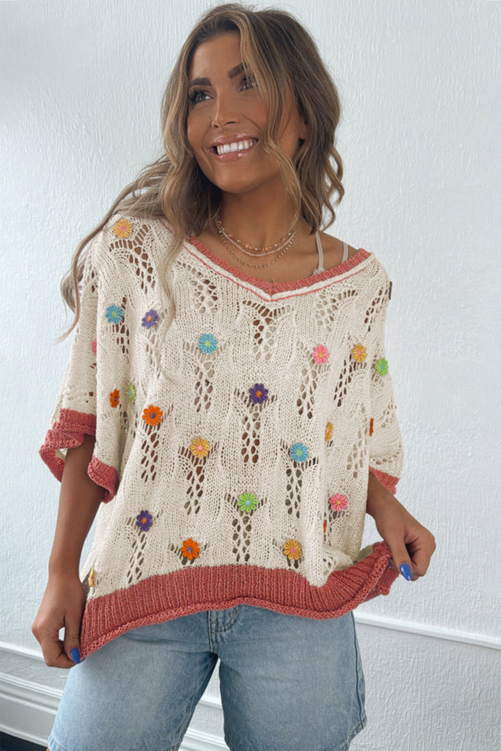 Sunset Bloom Confetti Daisy Crochet Sweater Top