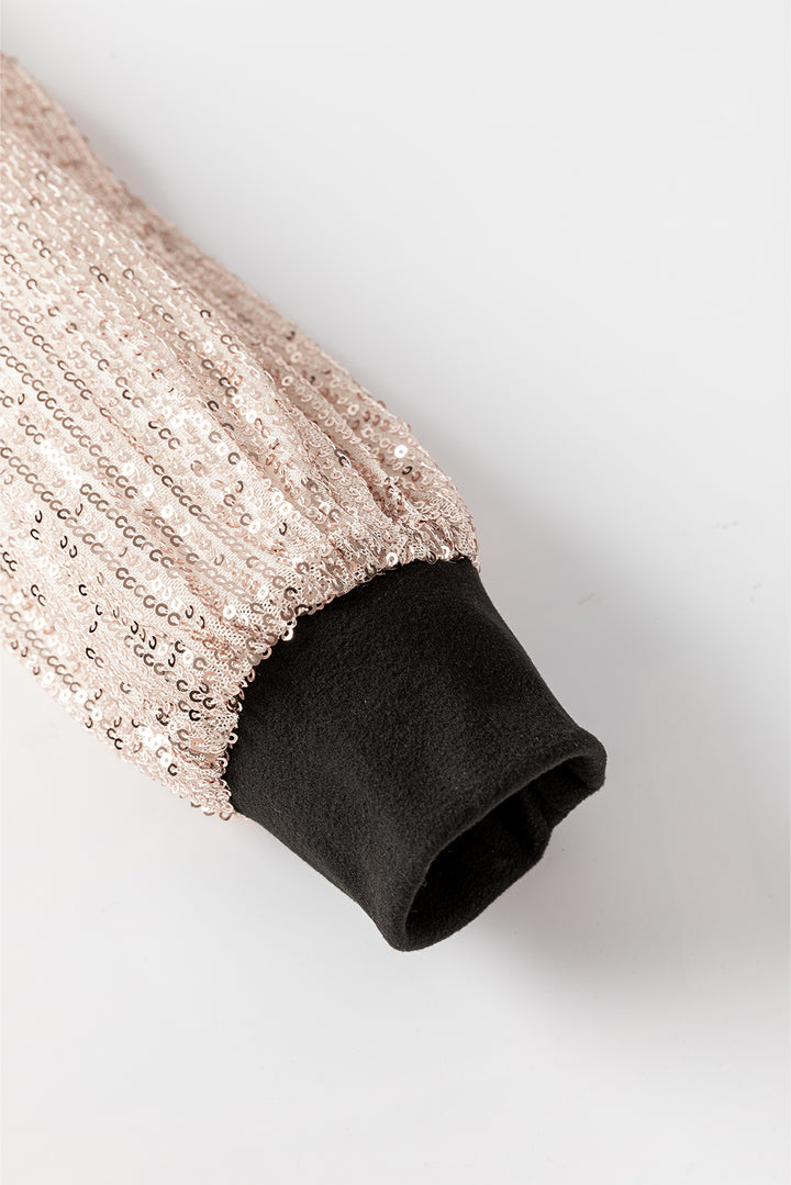 Midnight Sparkle Sequin-Sleeve Sweatshirt Dress (Black)