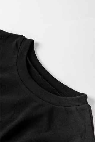 Midnight Sparkle Sequin-Sleeve Sweatshirt Dress (Black)