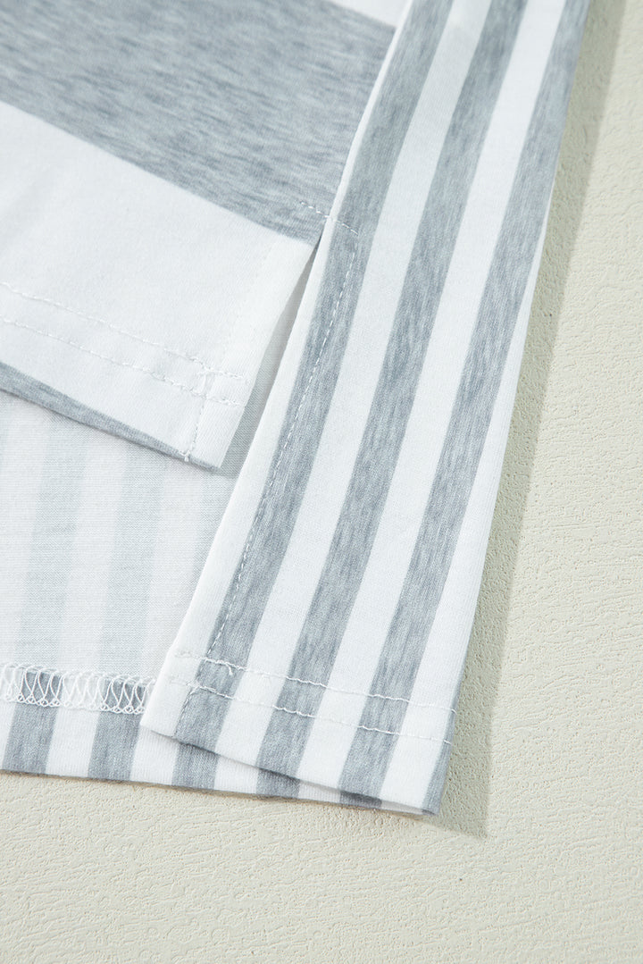 Patch It Up Stripe & Pinstripe T-Shirt Dress – Gray & White Mix
