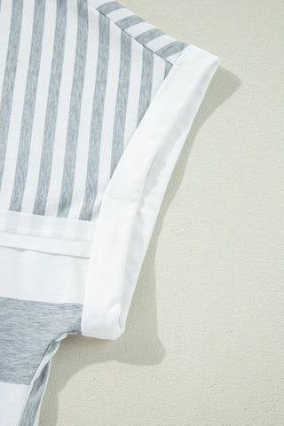 Patch It Up Stripe & Pinstripe T-Shirt Dress – Gray & White Mix