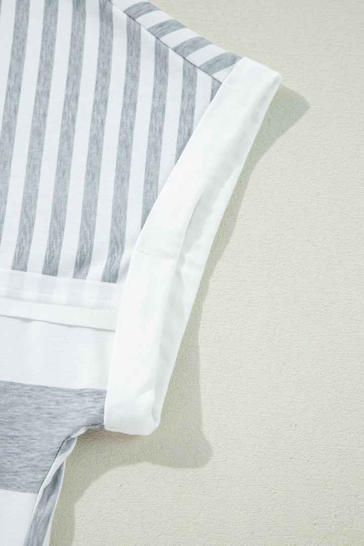 Patch It Up Stripe & Pinstripe T-Shirt Dress – Gray & White Mix
