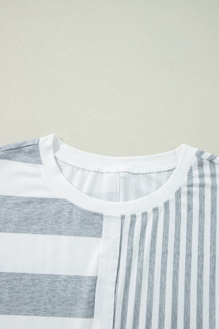 Patch It Up Stripe & Pinstripe T-Shirt Dress – Gray & White Mix