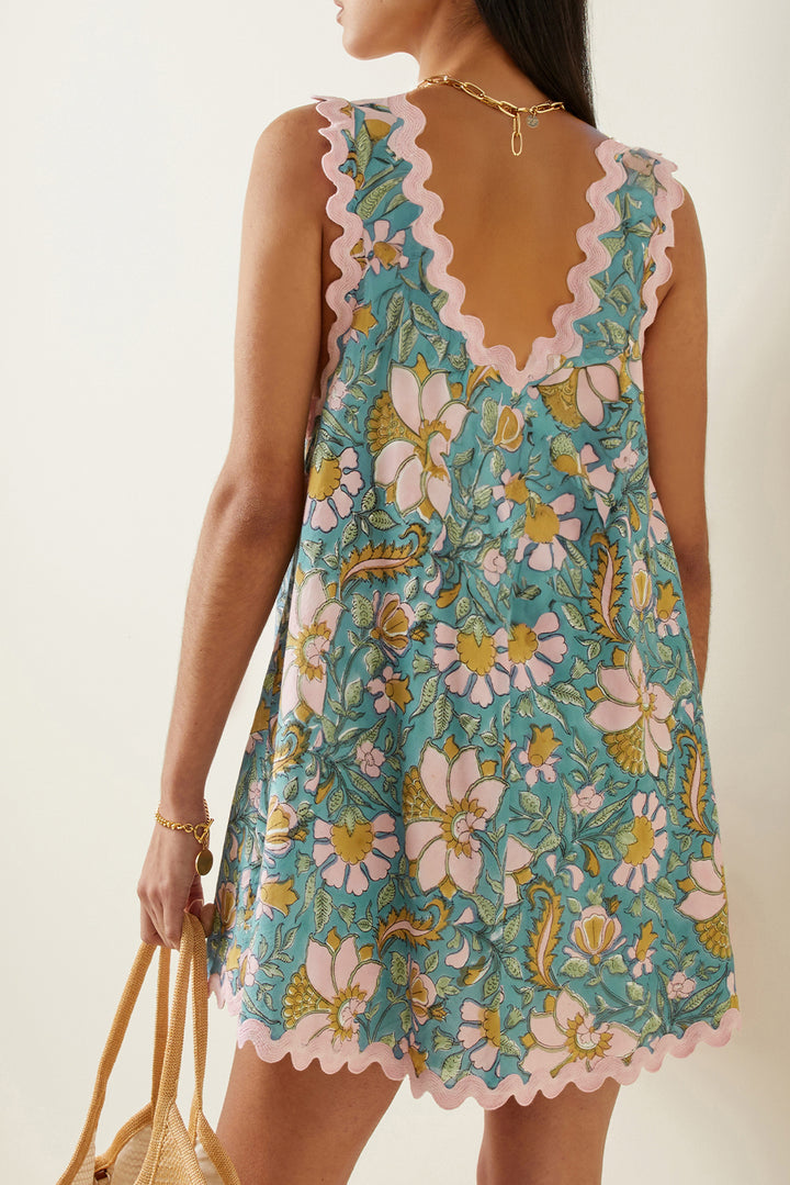 Bloom Bay Scallop-Trim Mini Dress – Teal Garden