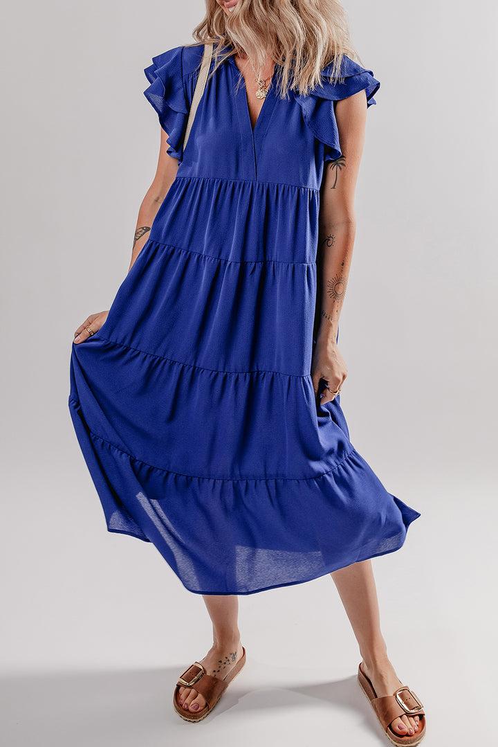 Electric Sky Ruffle Tiered Midi Dress 💙