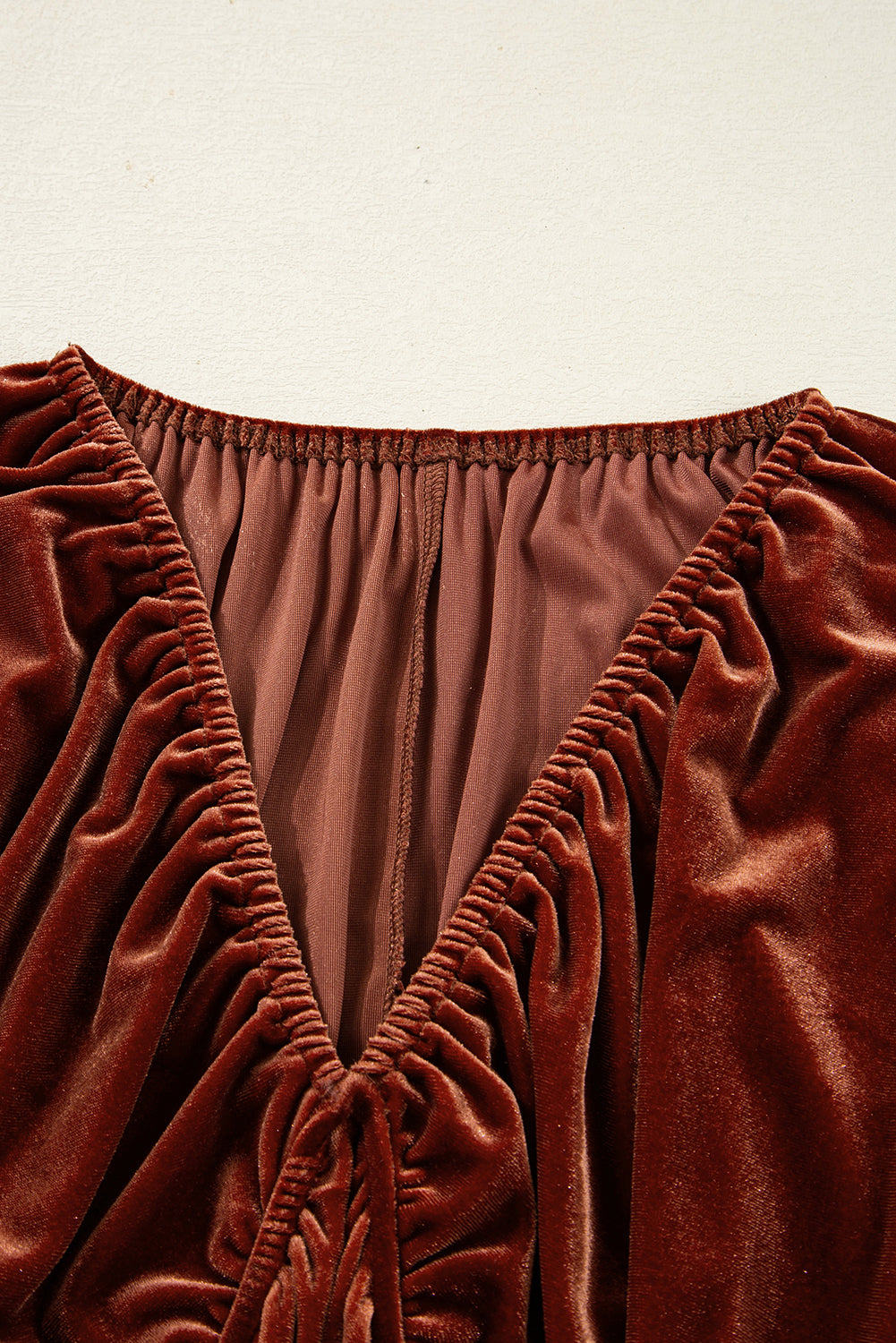 Velvet Afterglow Ruched Mini Dress – Rust