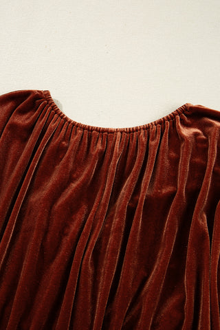 Velvet Afterglow Ruched Mini Dress – Rust