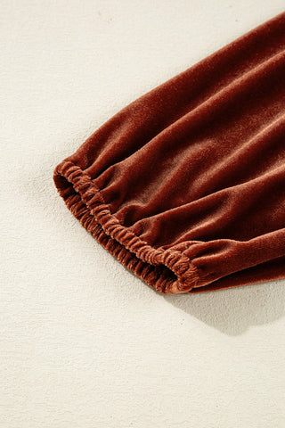 Velvet Afterglow Ruched Mini Dress – Rust