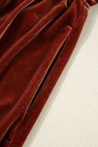 Velvet Afterglow Ruched Mini Dress – Rust