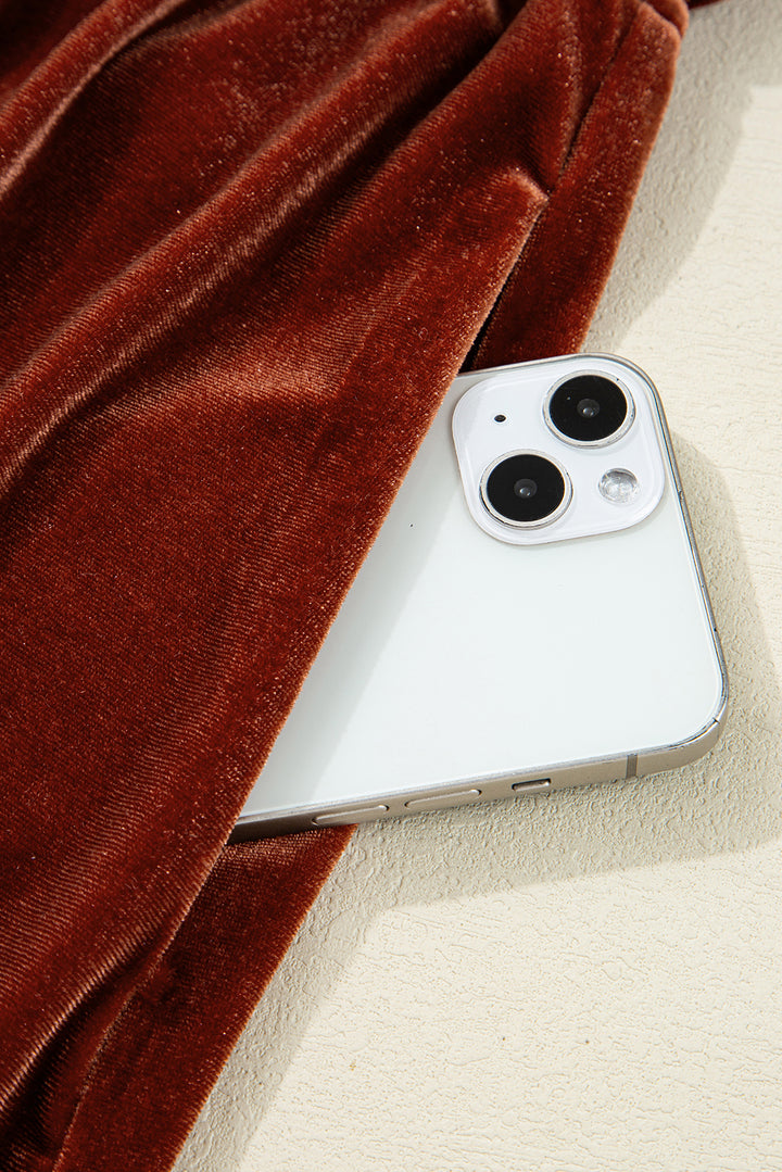 Velvet Afterglow Ruched Mini Dress – Rust