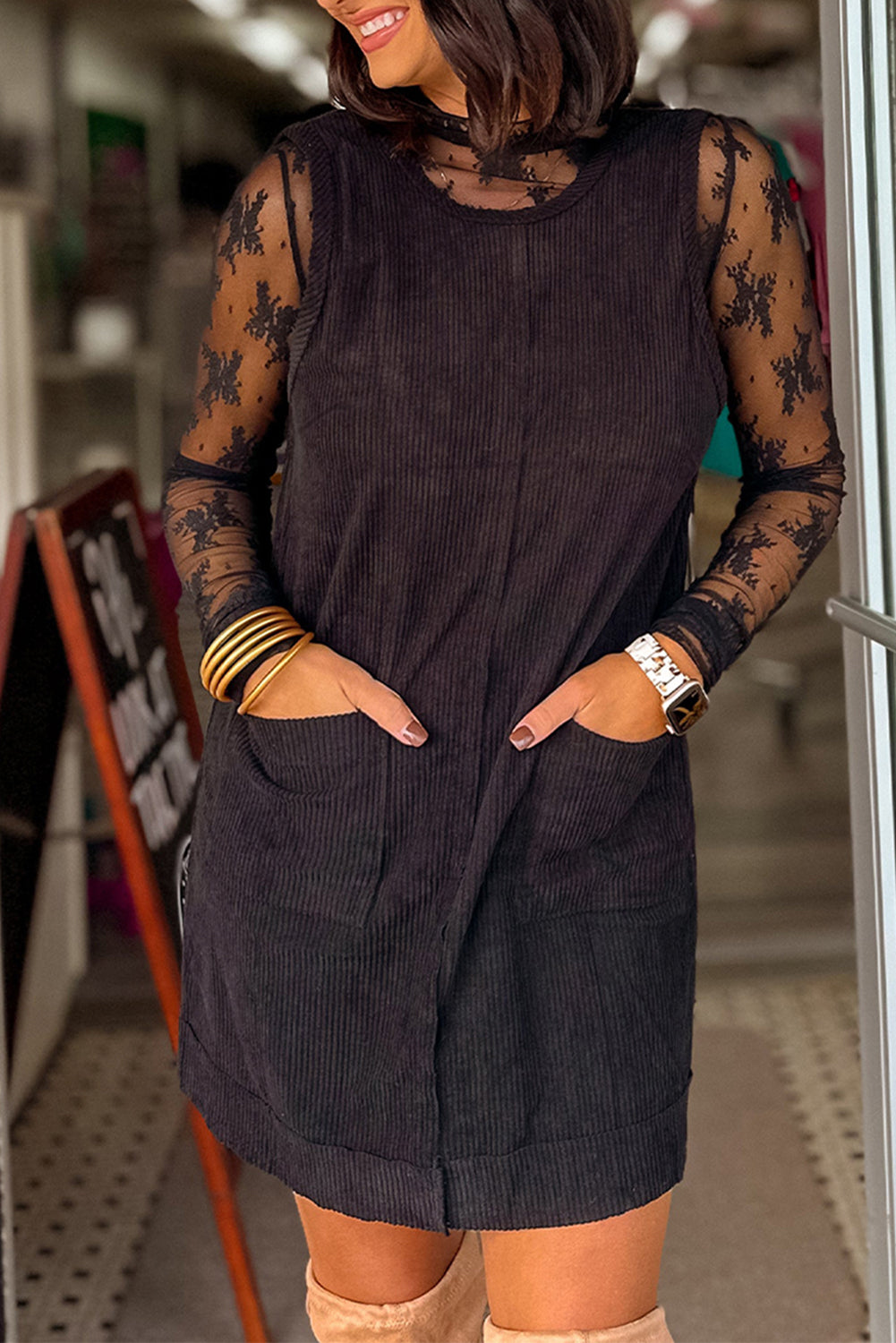 Velvet Noir Corduroy Jumper Dress