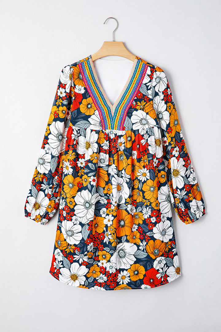 Autumn Bloom Boho V-Neck Pocket Dress