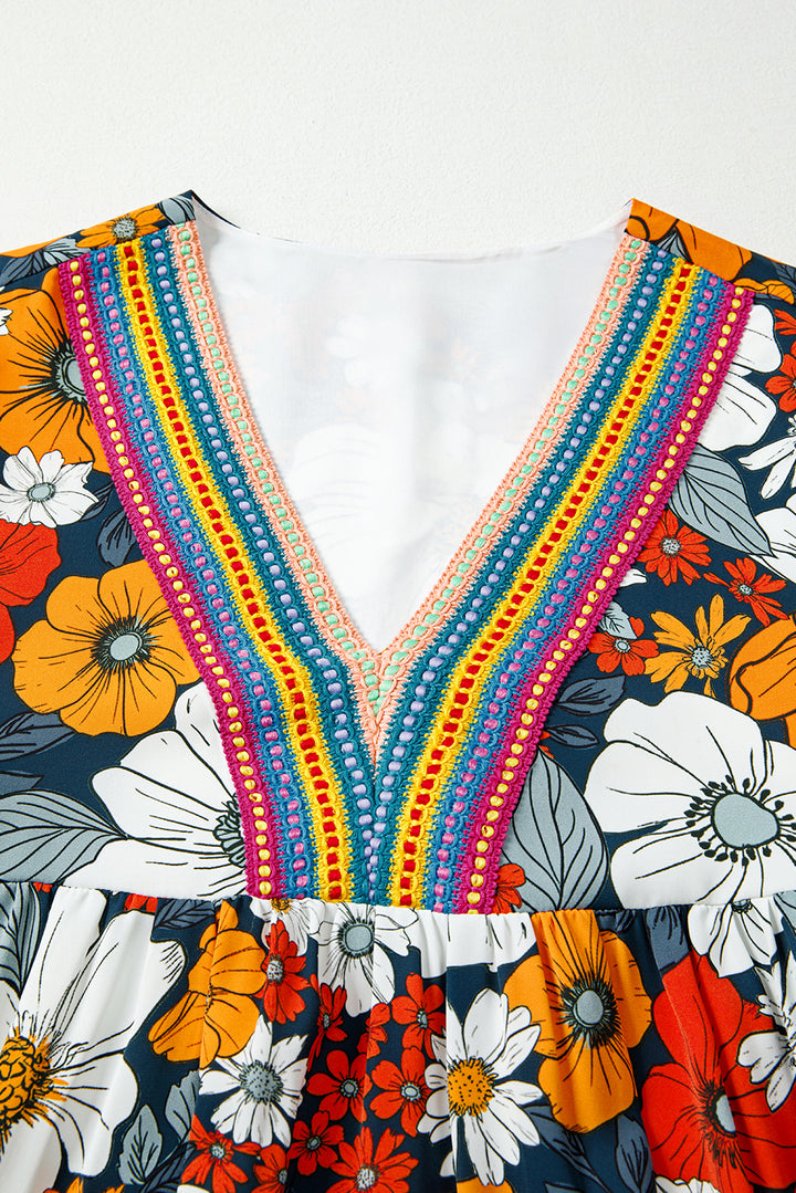 Autumn Bloom Boho V-Neck Pocket Dress