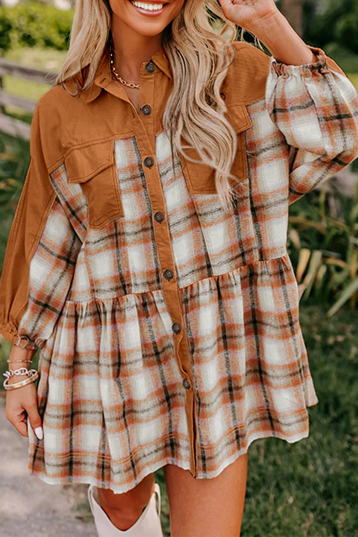 Harvest Plaid Babydoll Shacket Dress – Cinnamon & Cream