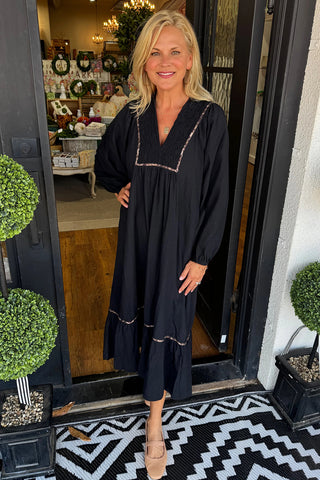 ✨ Luke & Estelle “Midnight Charm” Smocked Maxi Dress ✨