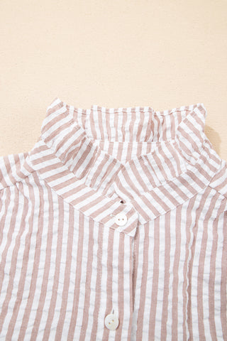 Golden Hour Khaki Stripe Button-Front Shirt Maxi Dress with Pockets