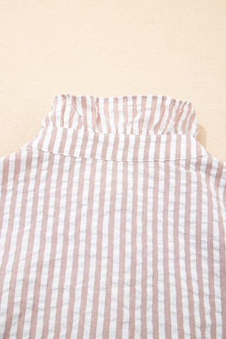 Golden Hour Khaki Stripe Button-Front Shirt Maxi Dress with Pockets