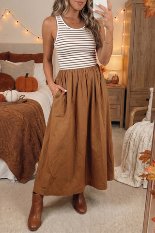 Luke & Estelle Harvest Stripe Colorblock Maxi Dress
