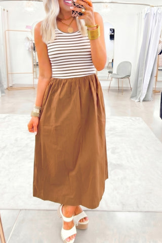 Luke & Estelle Harvest Stripe Colorblock Maxi Dress