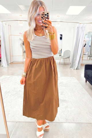 Luke & Estelle Harvest Stripe Colorblock Maxi Dress