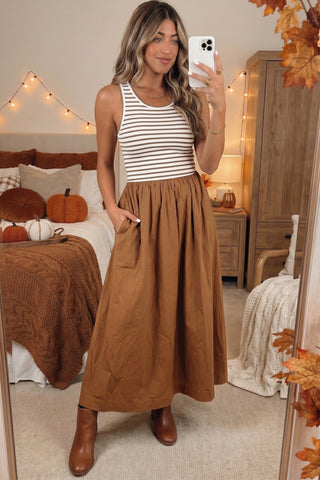 Luke & Estelle Harvest Stripe Colorblock Maxi Dress