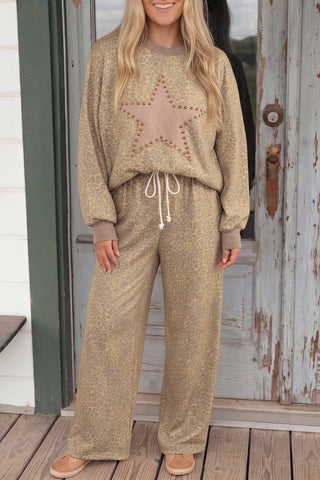 Lucky Star Khaki Leopard Two-Piece Lounge Set