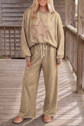 Lucky Star Khaki Leopard Two-Piece Lounge Set